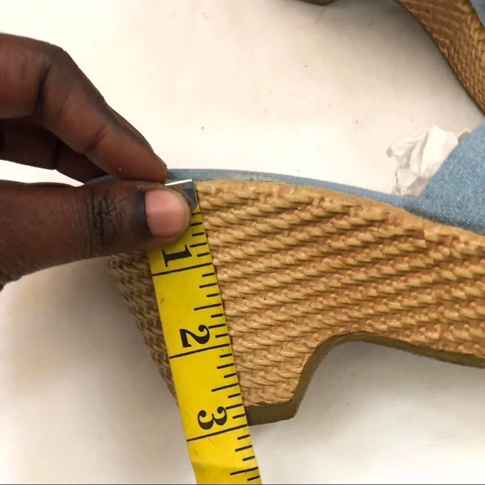 Y2K American Eagle Wedges Platform Chunky Blue Denim Knot Sandals Knot Boho 2000